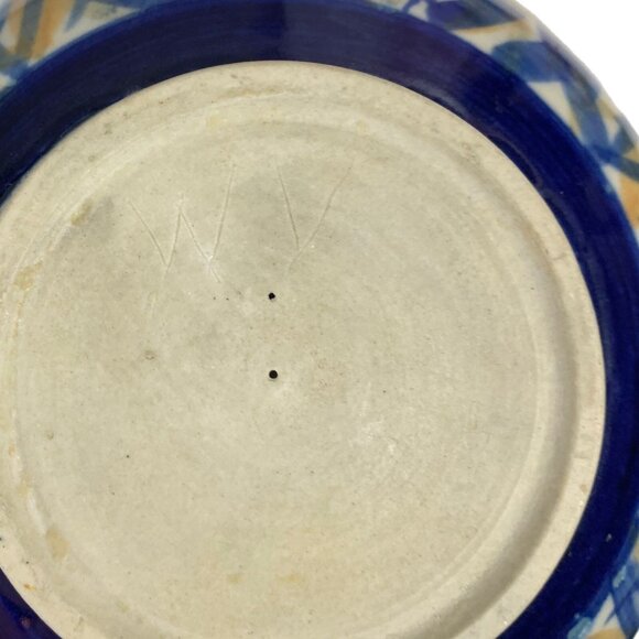 Handmade Stoneware Pottery Bowl Blue Brown 7" Top Diameter 3" Tall - Picture 4 of 5